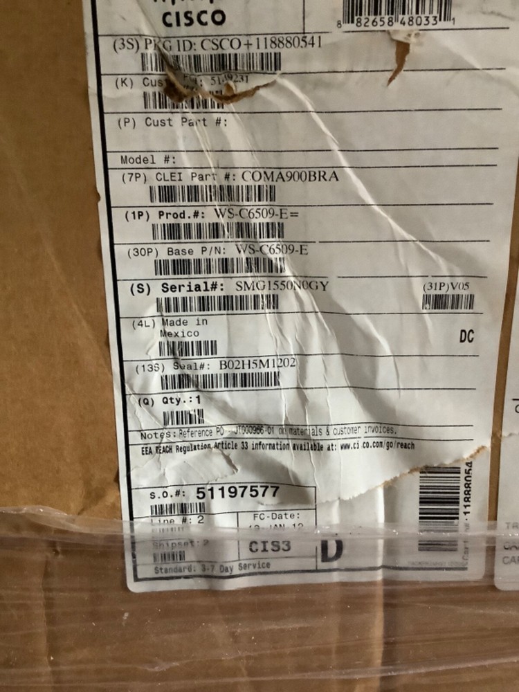 CISCO WS-C6509-E CISCO CATALYST 9-SLOT ENHANCED CHASSIS SPARE; COMA900BRA