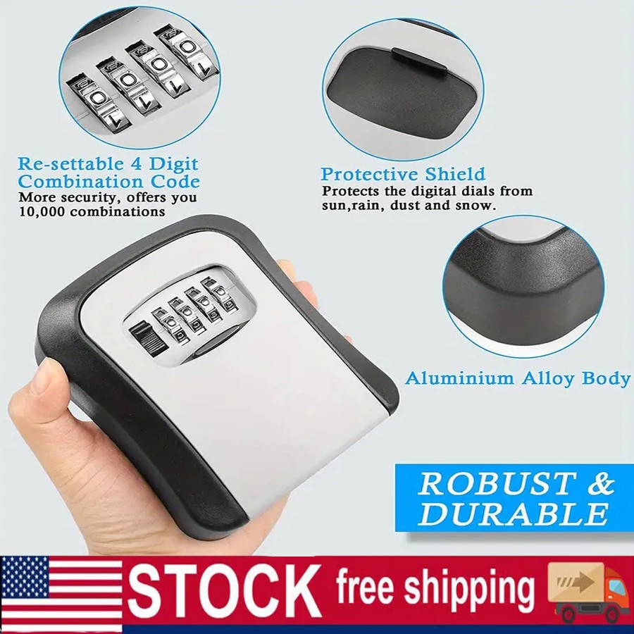 Key Lock Box Wall Mounted, 4 Digit Combination Lockbox For Outside, House Keys