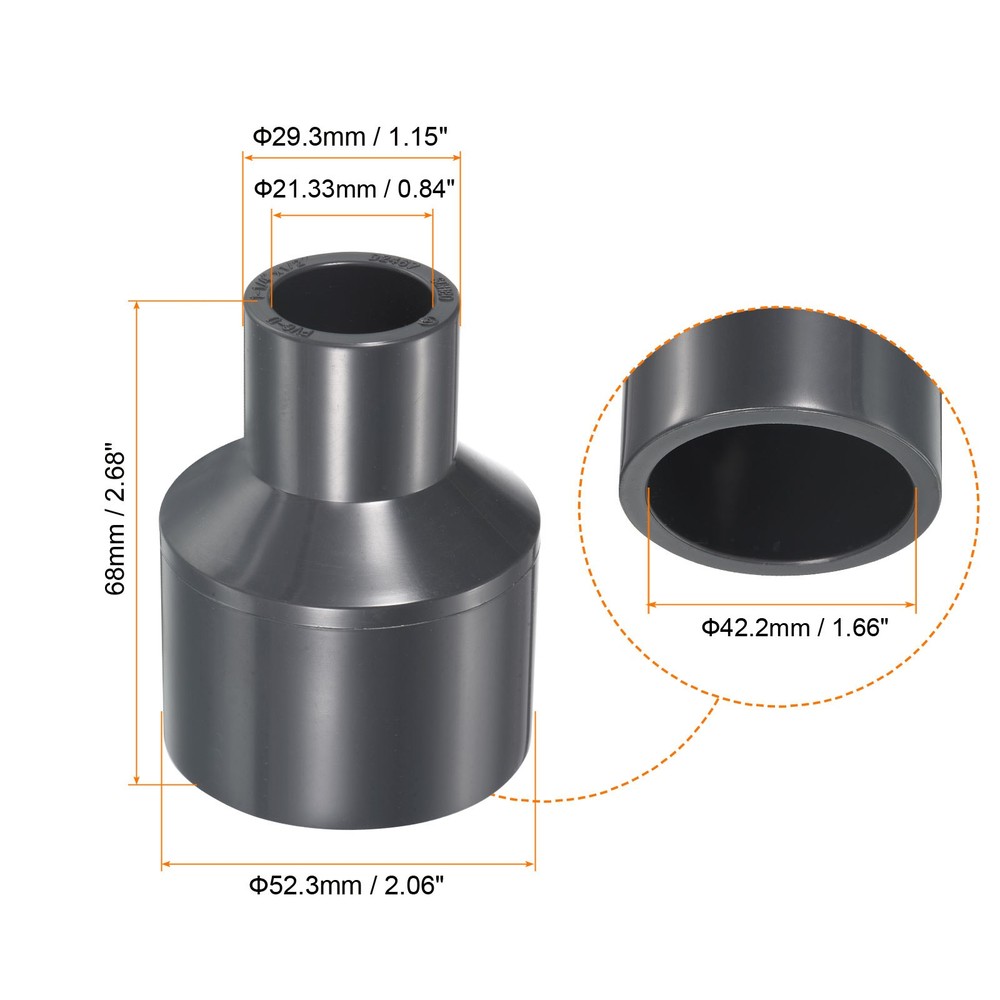 2pcs 1-1/4x1/2" SCH80 UPVC Reducer Pipe Fitting Straight Coupler Connector Grey