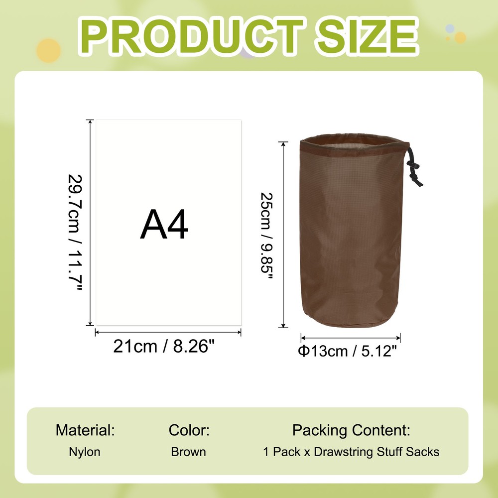 Stuff Sack, Nylon Waterproof Storage Sacks, 5x10Inch(Brown)