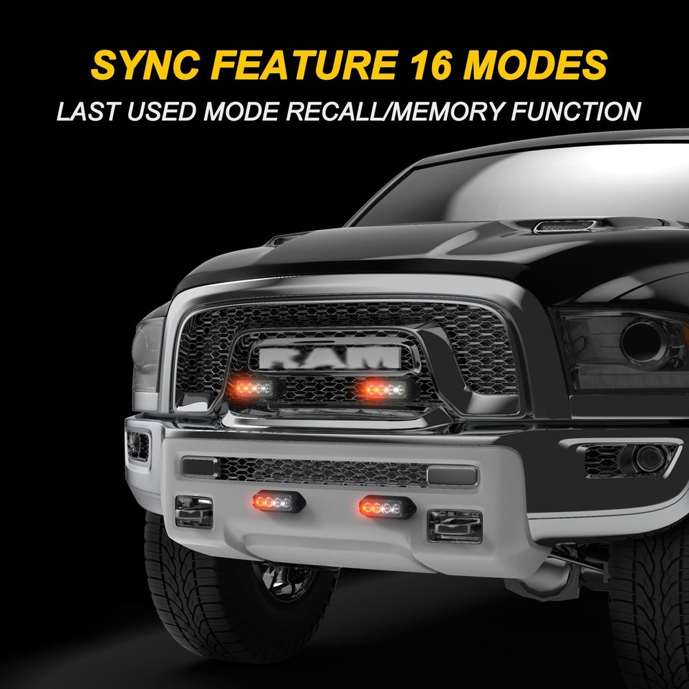 Strobe lights for trucks With Sync Feature Aluminum Thick Style Amber White W...