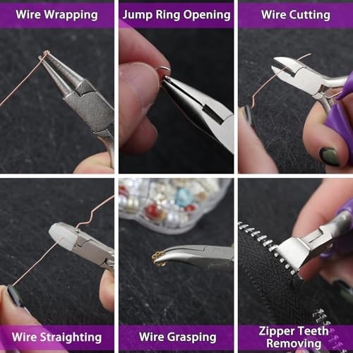 6pc Mini Jewelry Pliers Set - Round, Long, Flat, End Cutting, Diagonal & Bent No