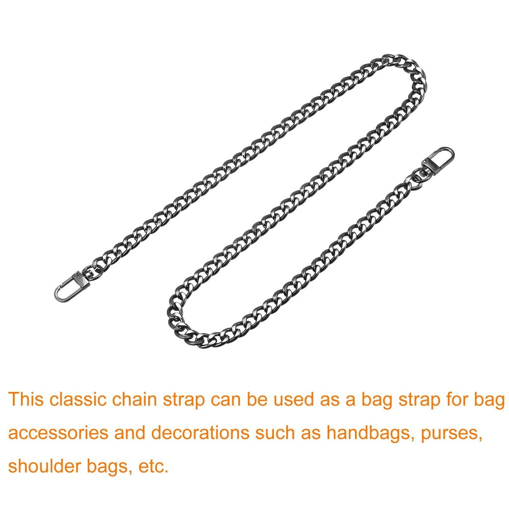 Iron Flat Chain Strap, 32" Handbag Chains Purse Straps DIY Replacement, Black