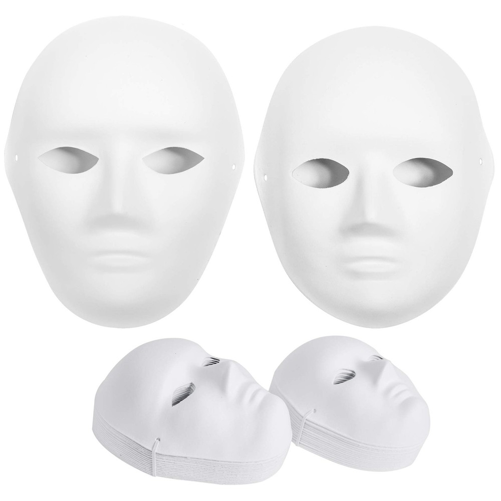 30 Pack Paper Mache Masks - 2 Sizes for 30-Pack(2 Sizes), Blank Human Face