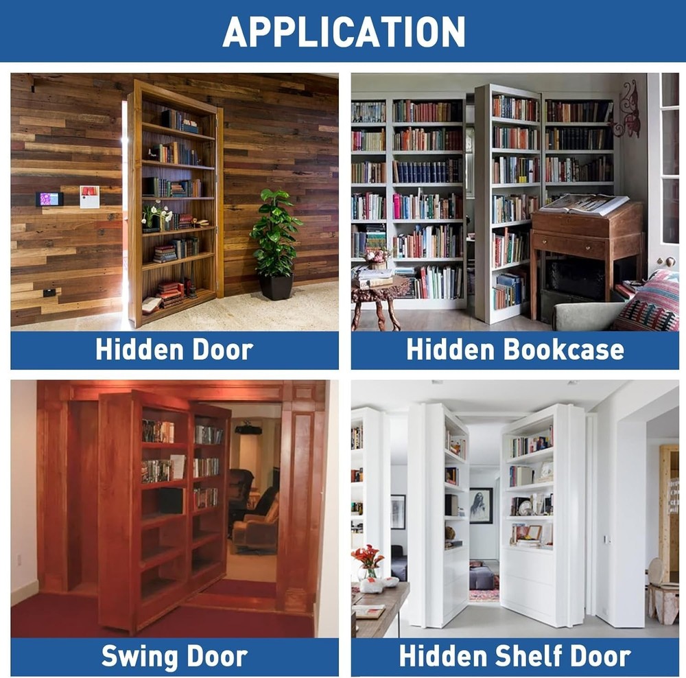 TamBee Hidden Bookcase Hinges Pivot Door Hinge with Lock Silver