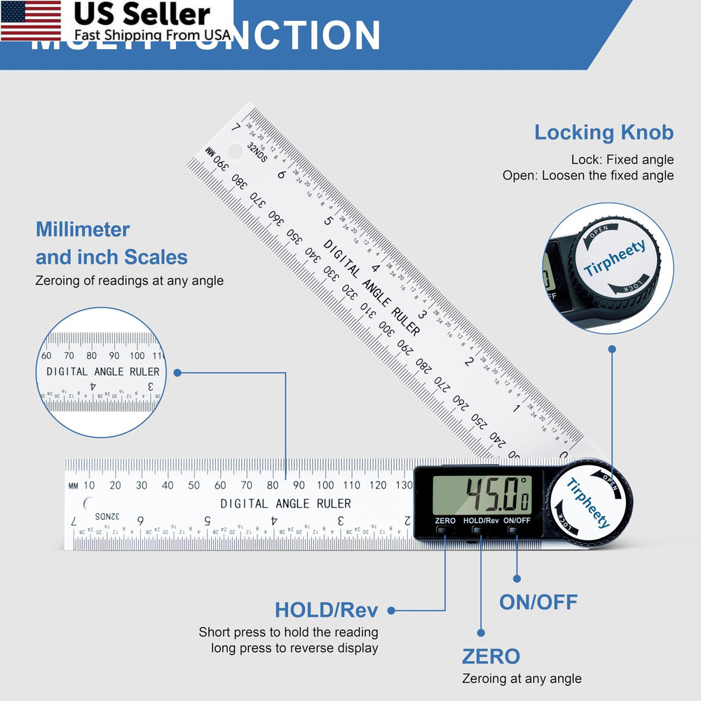 Digital Angle Finder Protractor 7in 3rd Gen Quick Display Measuring Tool FROM US