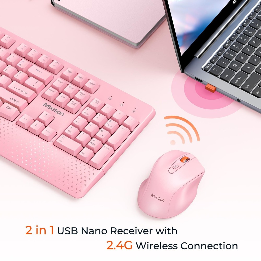 MEETION Wireless Keyboard and Mouse, Full-Sized Cordless Keyboard with Wrist ...