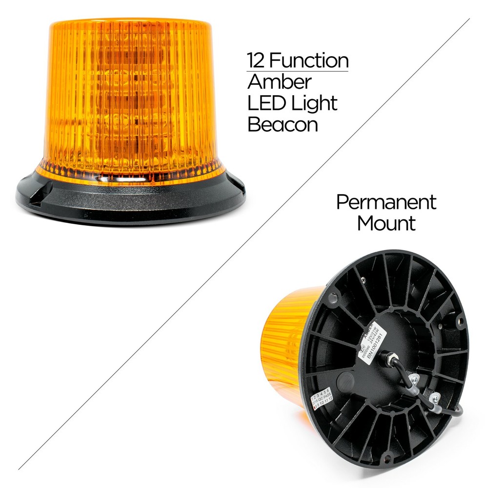2572A Bolt Mounted Amber LED Light Beacon With 12 Flash Patterns, 10-30 Volt DC