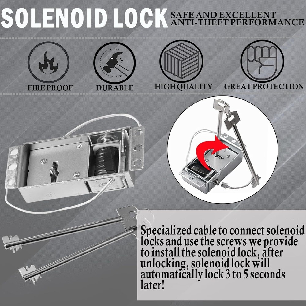 Gun Safe Lock Replacement Solenoid Lock & 2 Override Keys Safe Electronic Lock
