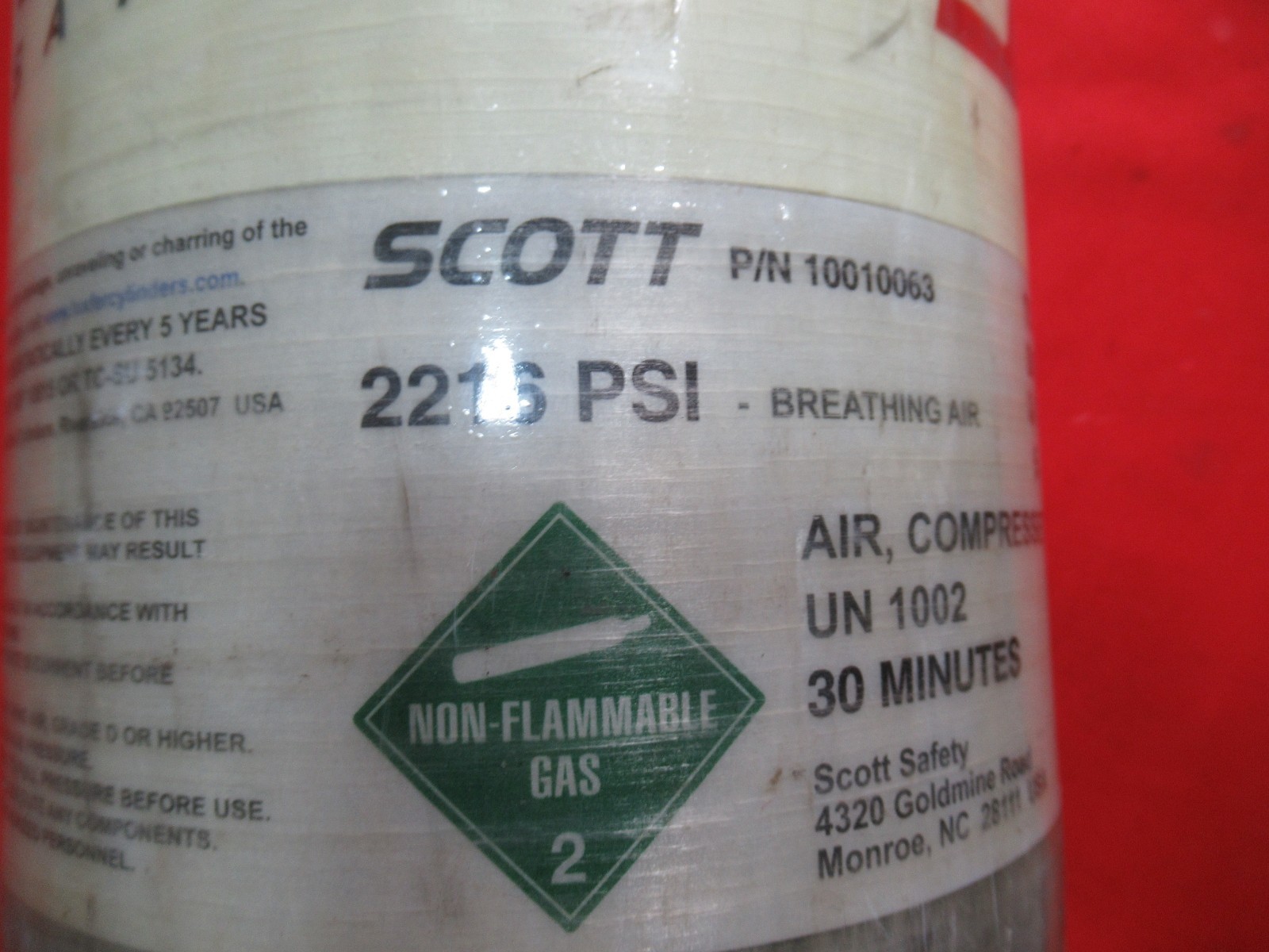 Mfg 2012 Scott SCBA 2216 PSI CURRENT HYDRO CYLINDER TANK BOTTLE Fire Rescue