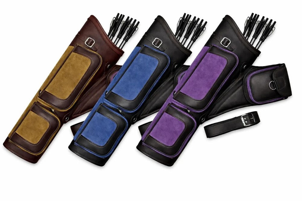 Handmade Leather Archery Quiver Set - Multicolored Suede Hip Quiver - Target