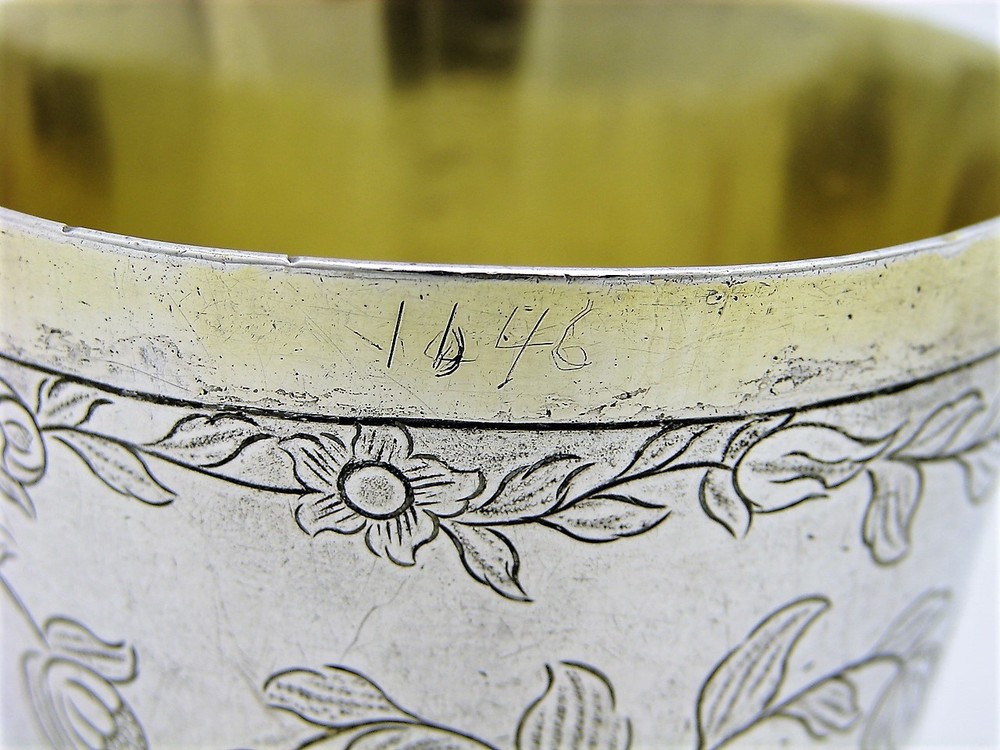 Soid Silver Gilt Spanish Colonial Cup with Engraved Dedication Circa 1760