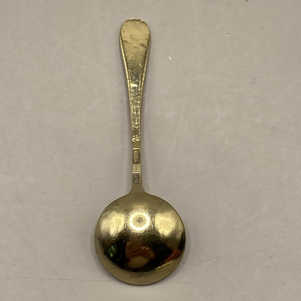 Soviet c.1908 Russian Enamel Silver Salt Spoon Marked 875 3rd Artel Workshop