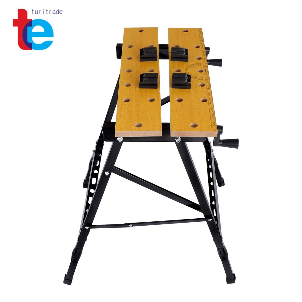 220 Lbs Adjustable Portable Foldable Workbench With Measuring Ruler & Protractor