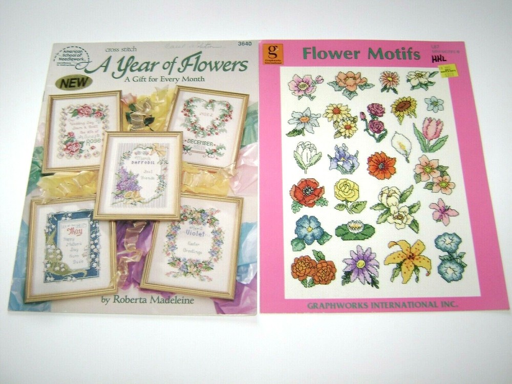 LOT--6 Floral Themed Cross Stitch Pattern Booklets/Leaflets