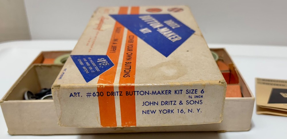 Vintage Dritz Button Maker Kit 3/4 inch #630 Size 6 Button Maker Kit Made USA