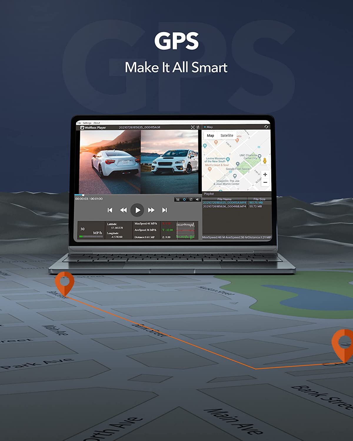 WOLFBOX 4K 12" Dash Cam Mirror GPS Car Rear View Backup Dual Camera Night Vision
