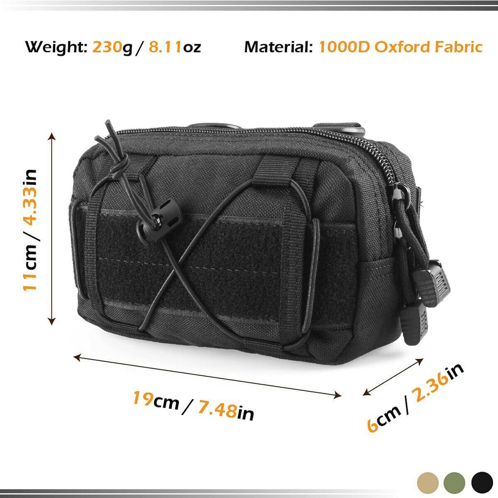 Utility Tactical Molle Pouch Horizontal EDC Multi-purpose Belt Waist Pack Bag