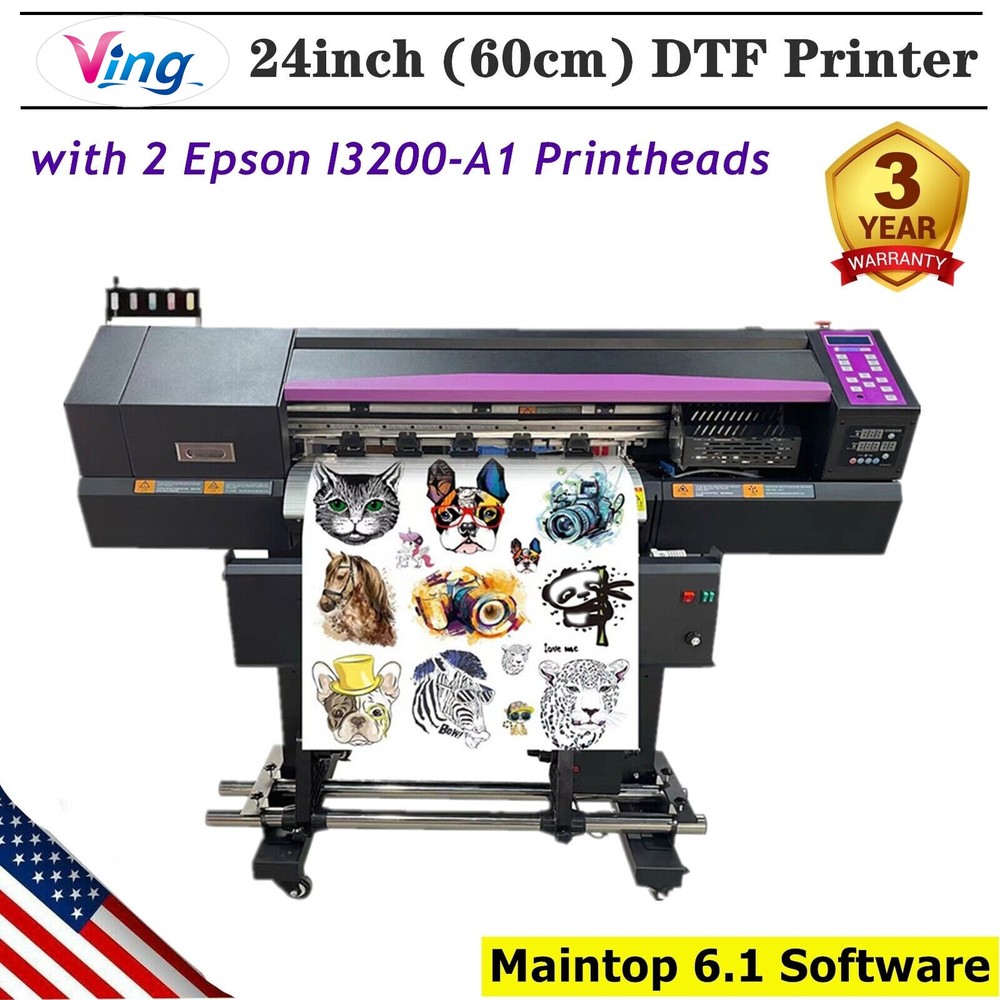 24in Direct to Film DTF Printer 2 Printheads Maintop Software