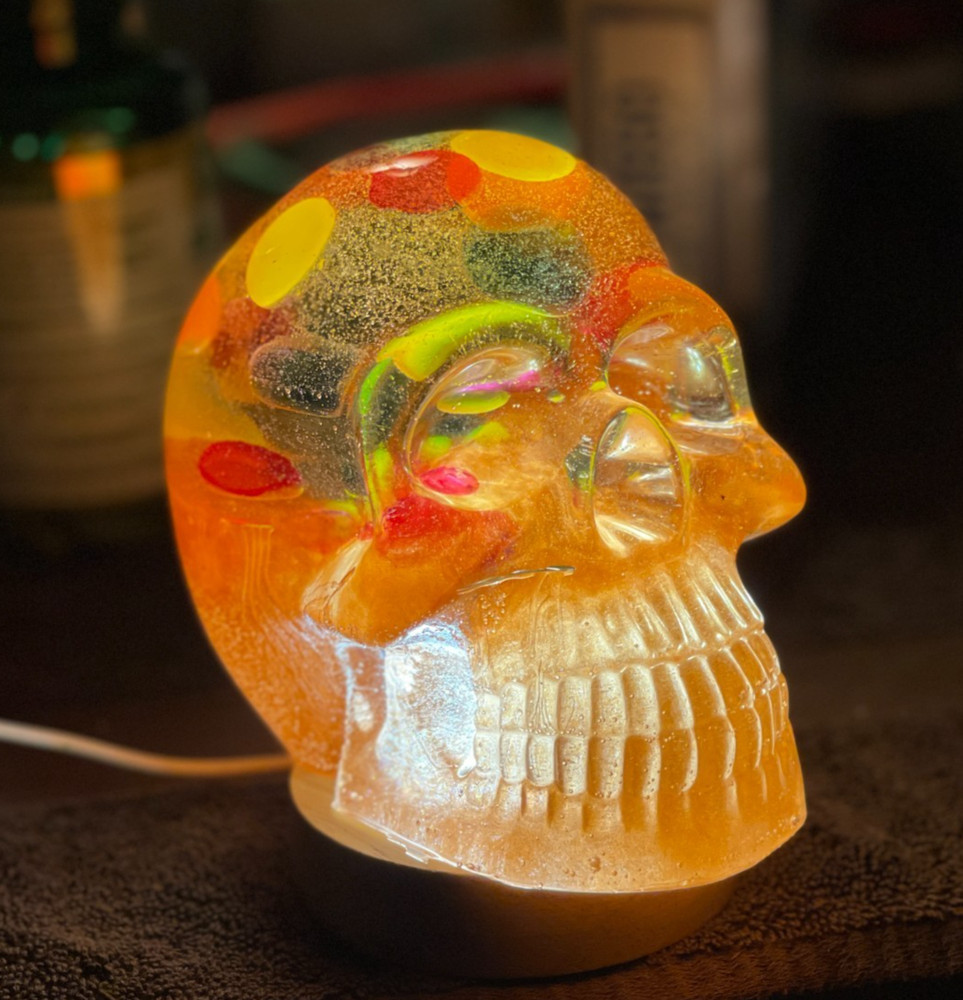 Rainbow Brain Resin Skull Extra Large Includes USB lighted base Handcrafted New