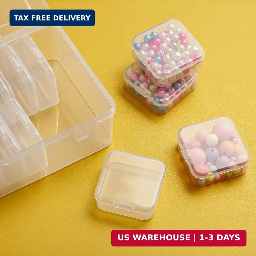 Mathtoxyz Small Bead Organizers, 15 Pieces Plastic Storage Cases Mini Clear Bead