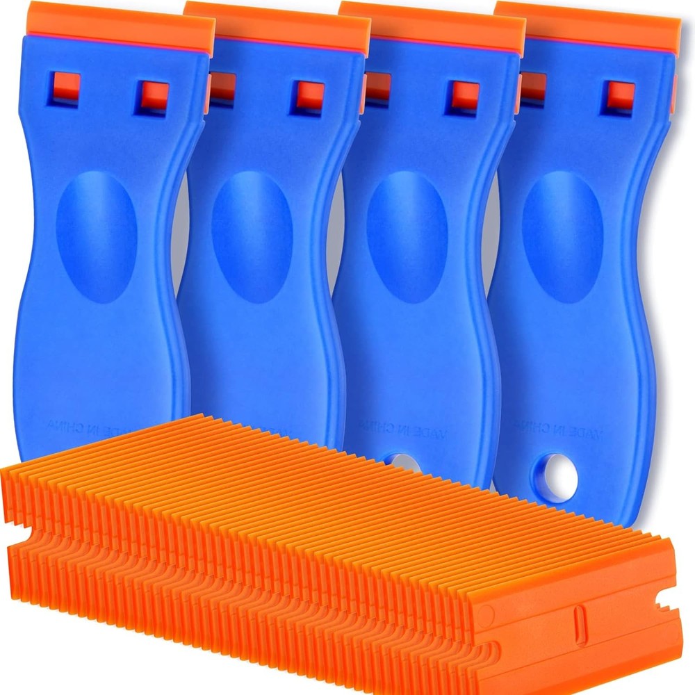 4 Pcs Plastic Razor Blade Scraper with 100 Blades No Scratch Adhesive Remover
