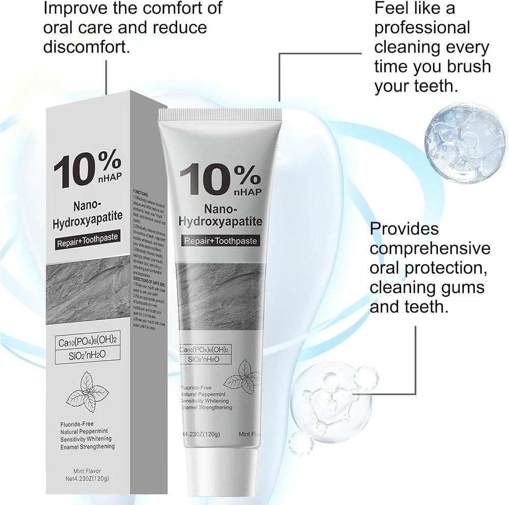 2PCS Hydroxyapatite Toothpaste,10% Nano Hydroxyapatite Toothpaste(Fluoride Free)