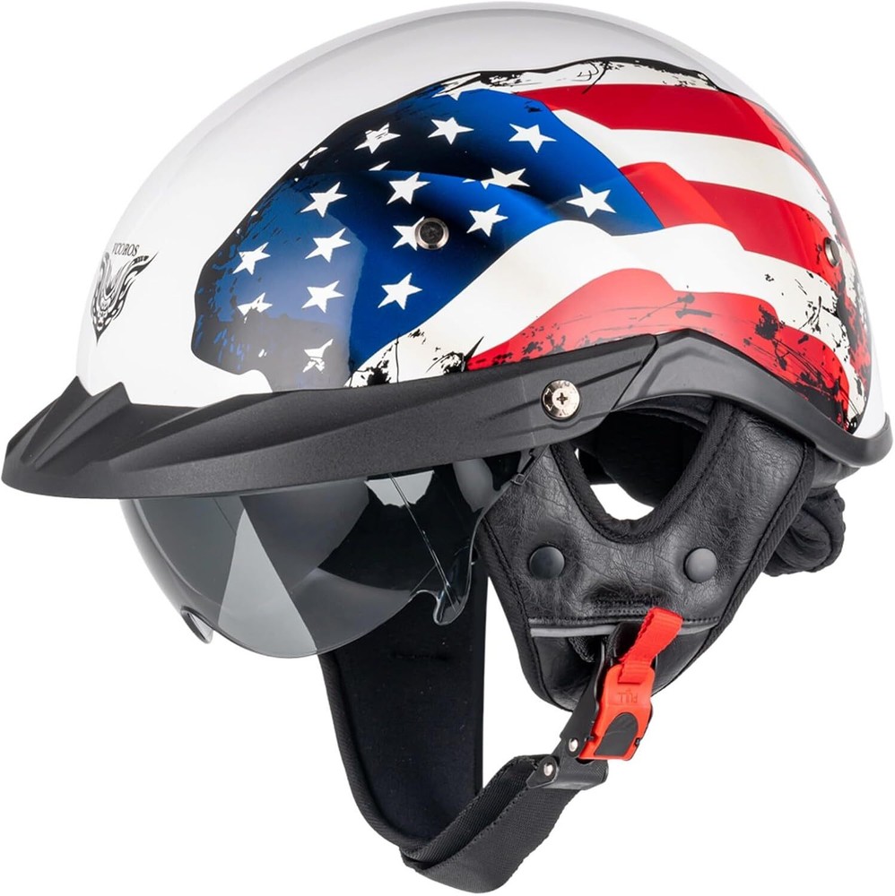 Half Helmets Motorcycle Open Face Sun Visor Quick Release Adjustable DOT Approve