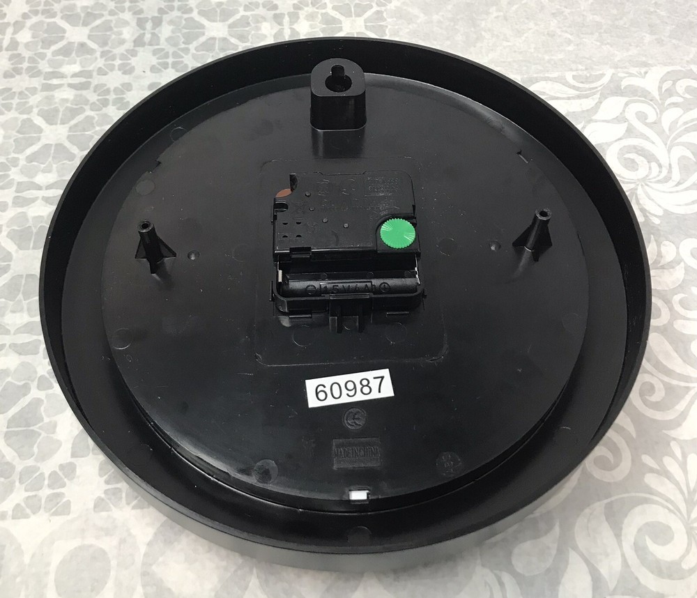 Lorell Wall Clock, 9", Arabic Numerals, White Dial/Black Frame. Tested Working