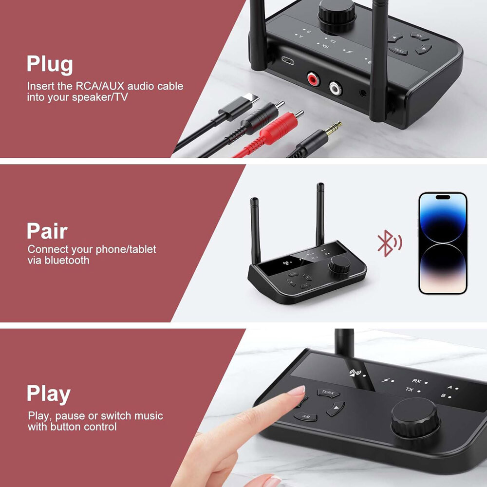 2-in-1 Bluetooth 5.3 Audio Adapter Transmitter Receiver for TV Stereo with Cable