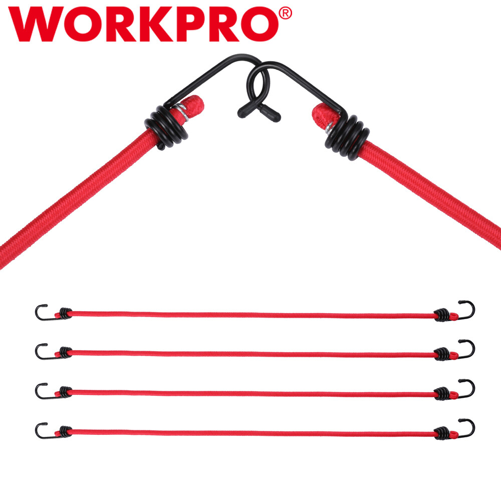 WORKPRO 4-Pack 24-in Bungee Cord Alloy Hook Heavy Duty Strap Strong Elastic Rope