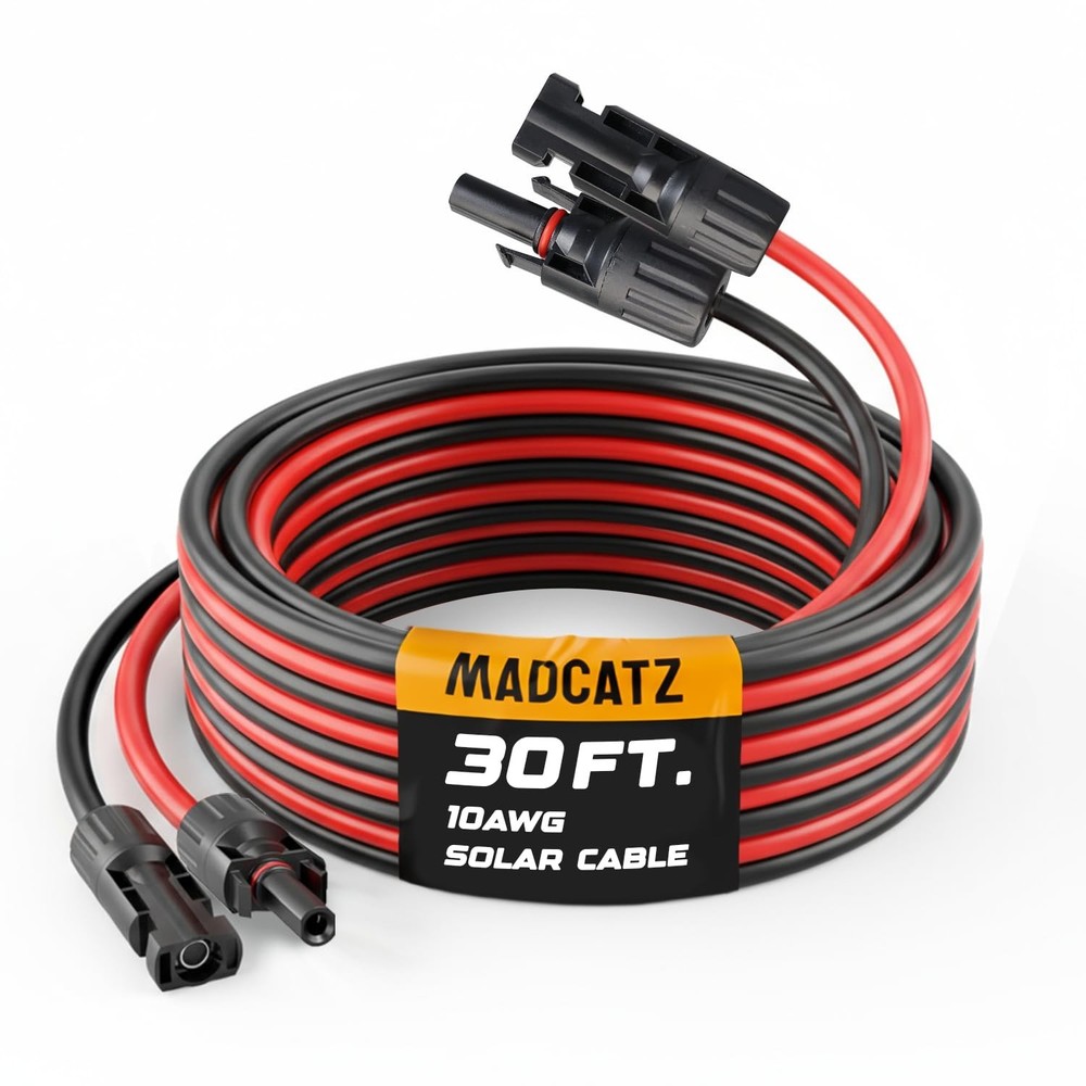 MADCATZ 30 Feet 10AWG Solar Extension Cable, One Pair Parallel Solar Panel Ca...