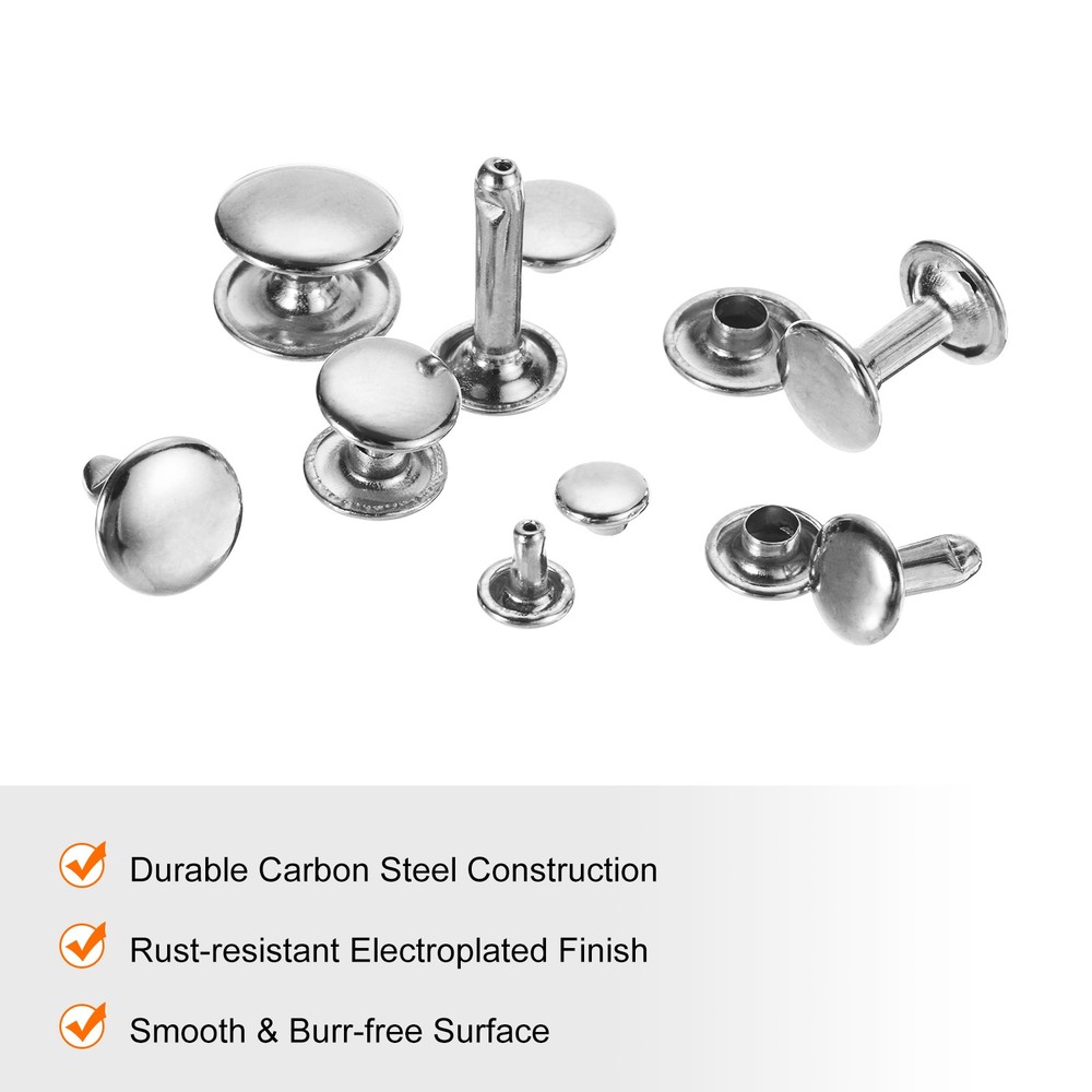 100Sets Double Cap Rivet 7x8mm Carbon Steel Round Head Snap Studs, Silver