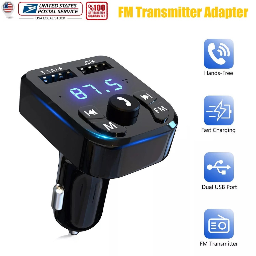2USB PD Charger Car Wireless FM Transmitter Adapter AUX Hands-Free Bluetooth 5.0