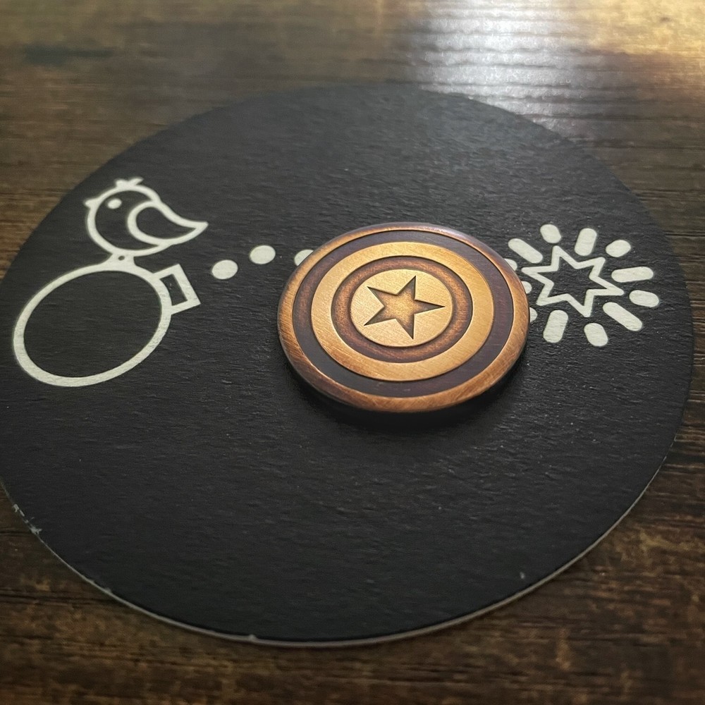 CAPTAIN AMERICA SHIELD Raised Relief Aged & Torched Golf Ball Marker!