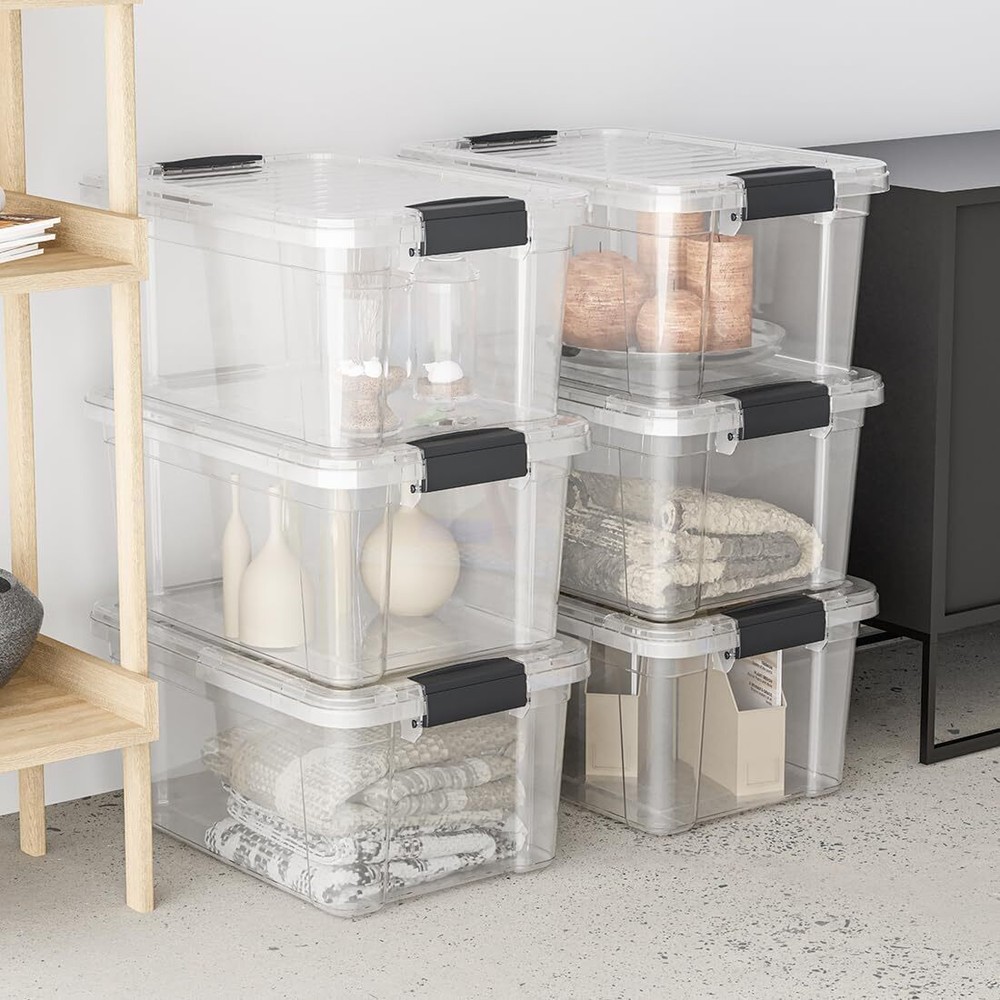 Superio Clear Storage Bins with Lids, 6 Pack- Plastic Storage Boxes - 3.4 Quart