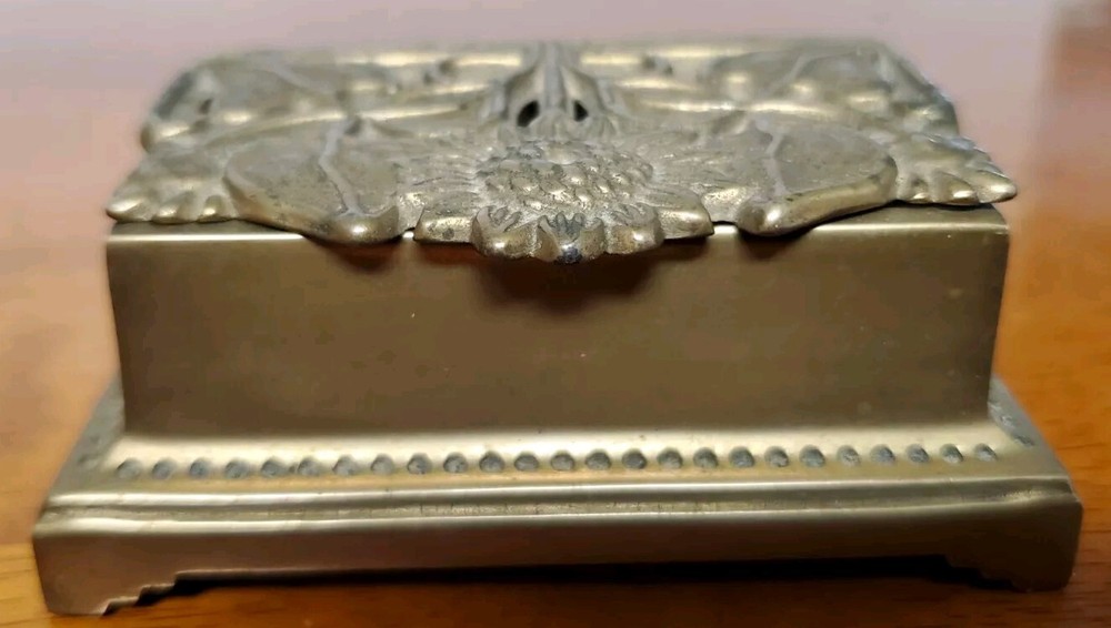 Vintage Brass Stamp Box Sunflower