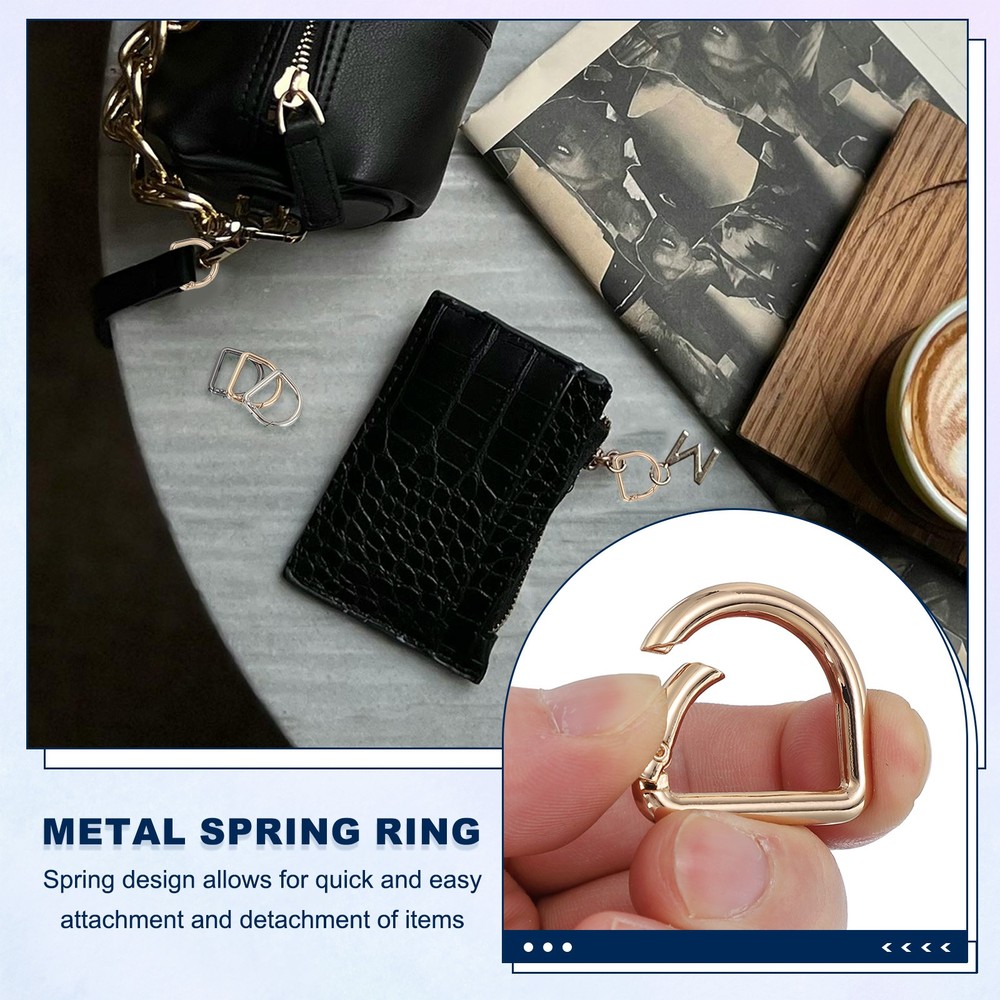 6 Pcs 27mm D Shaped Spring Snap Keychain Clip for Purses Light Gold