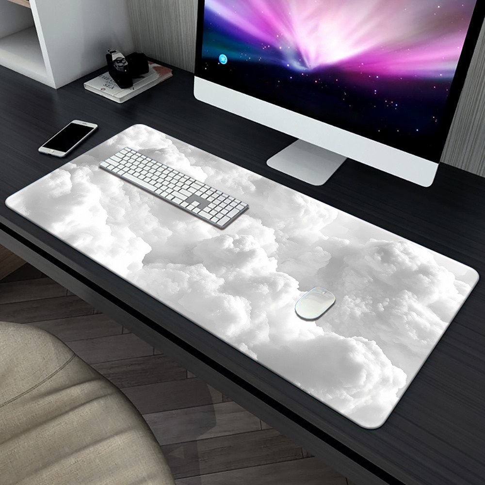 40*90cm1pc XXL White Cloud Pattern Gaming Mouse Pad & Desk Mat - HD Printed Non-