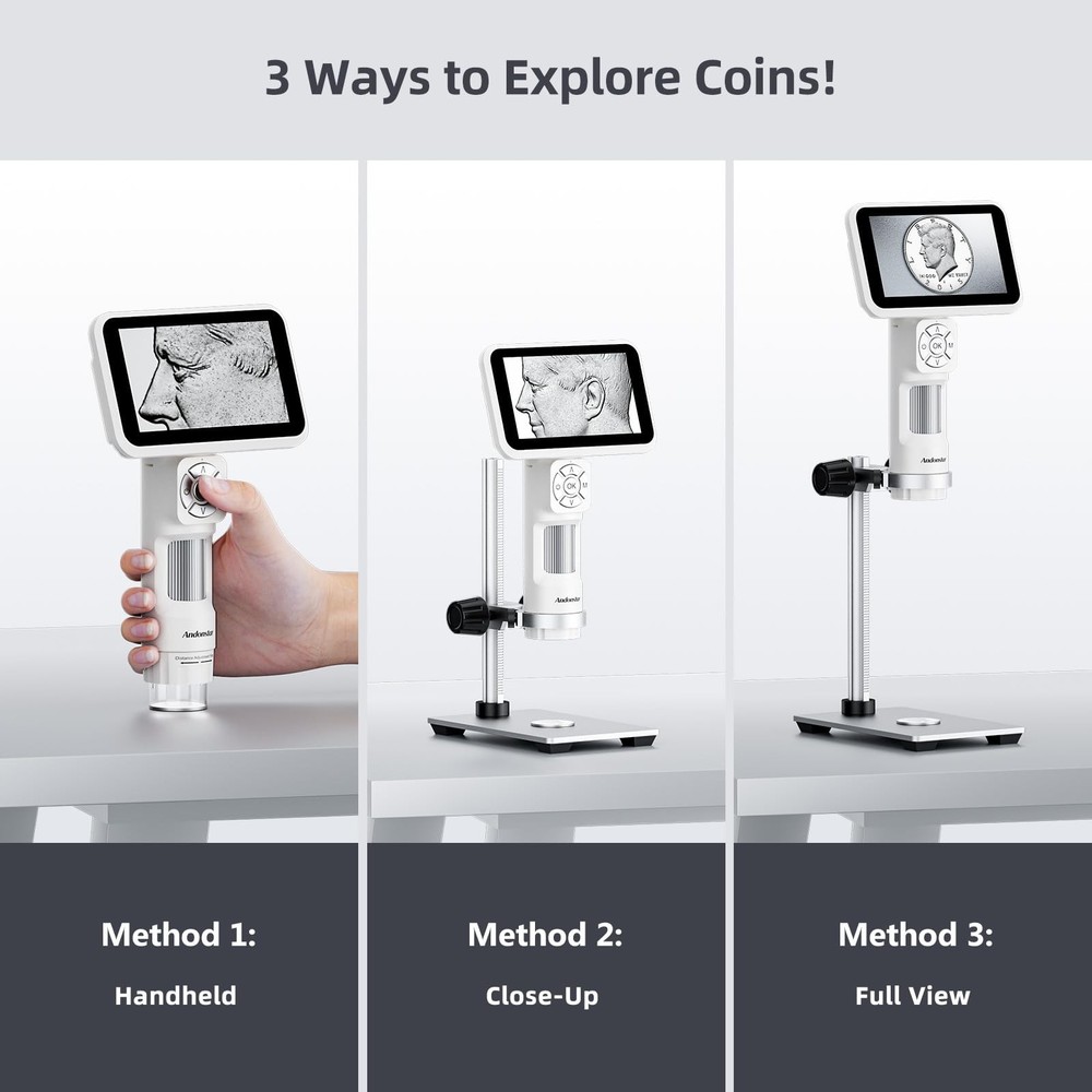 Digital Microscope, 5" 1080P Coin Microscope Camera for Error Coin with 7.3" ...