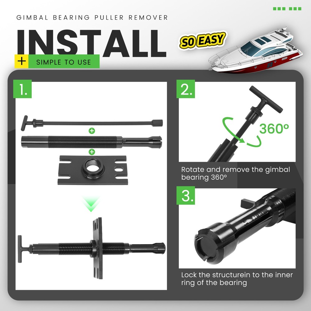 BLACK Gimbal Bearing Puller + Alignment Tool For Mercruiser Alpha Bravo MR OMC