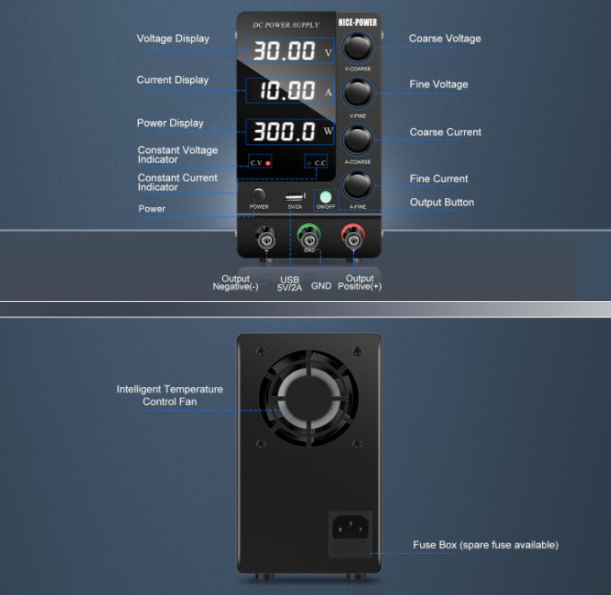 DC Power Supply Variable 30V 10A, Adjustable Switching Regulated DC Bench Power