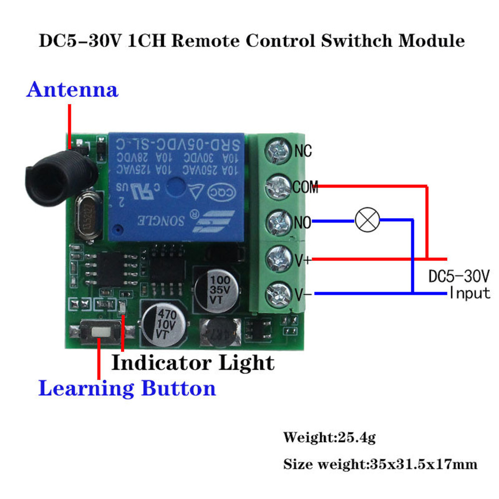 5-30V 1CH 433Mhz Universal Wireless Remote Control Switch Relay Receiver Module