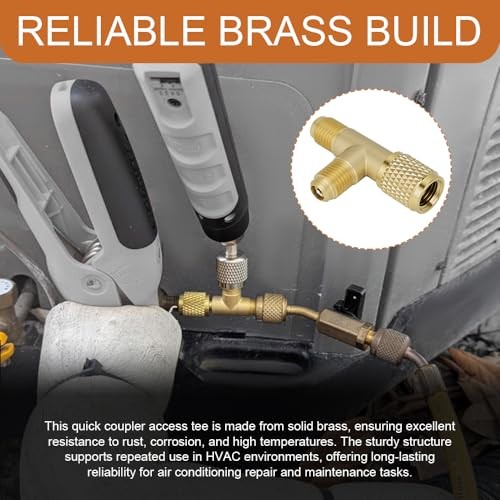 2PCS 1/4in Valve Tee Adapter, HVAC Tools, Valves Core Tee Adapter Brass