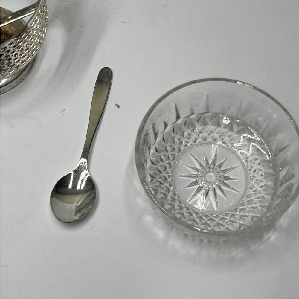 Silve Plated Jam Set Glass Insert and Spoon Open Box