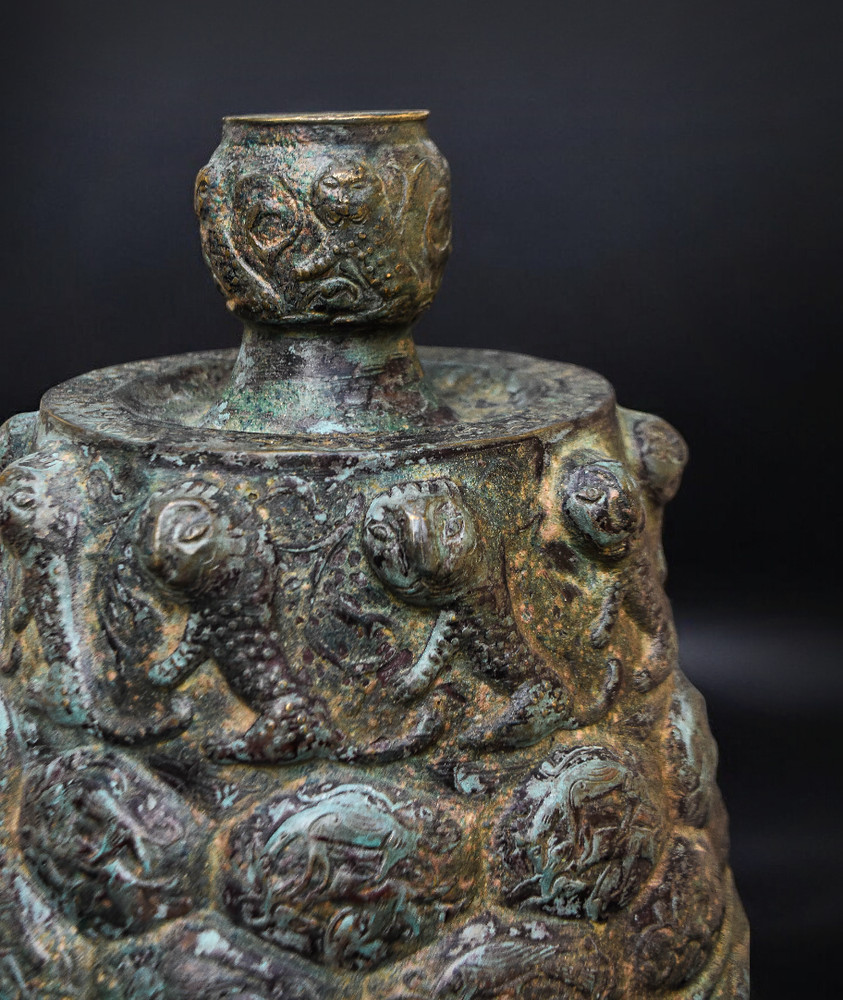 Islamic Mamluk Candlestick Base, Embossed and Engraved Bronze, Middle Eastern