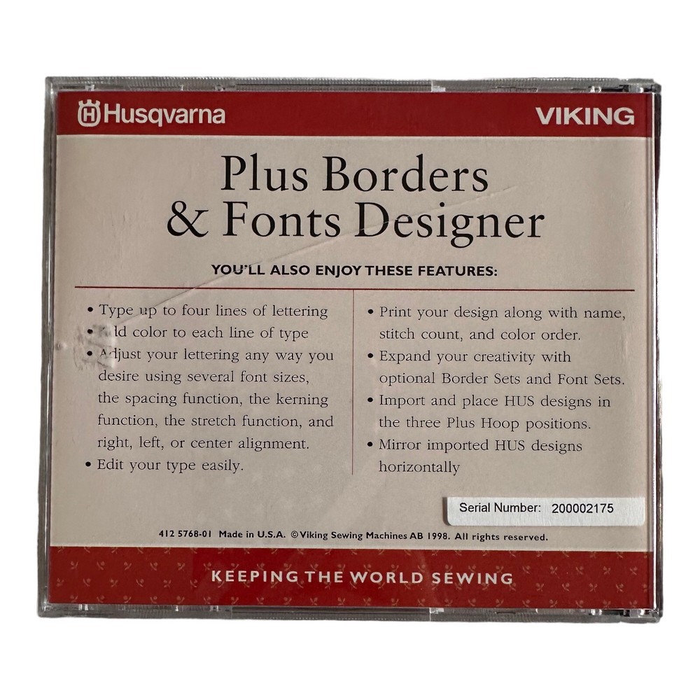 Husqvarna Viking Plus Borders & Font Designer Software CD Windows 412 5768-01