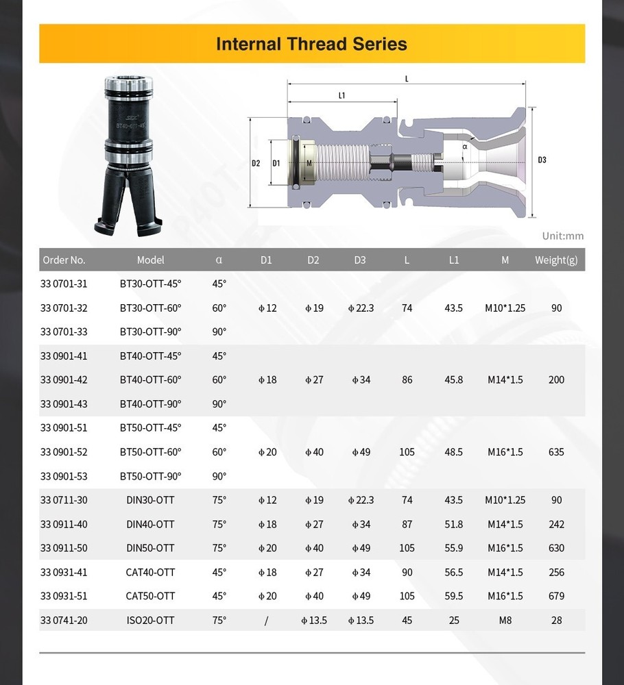 SFX BT50-45° External Thread BT Spindle Pull Claw 4 Petals BT50 Screw