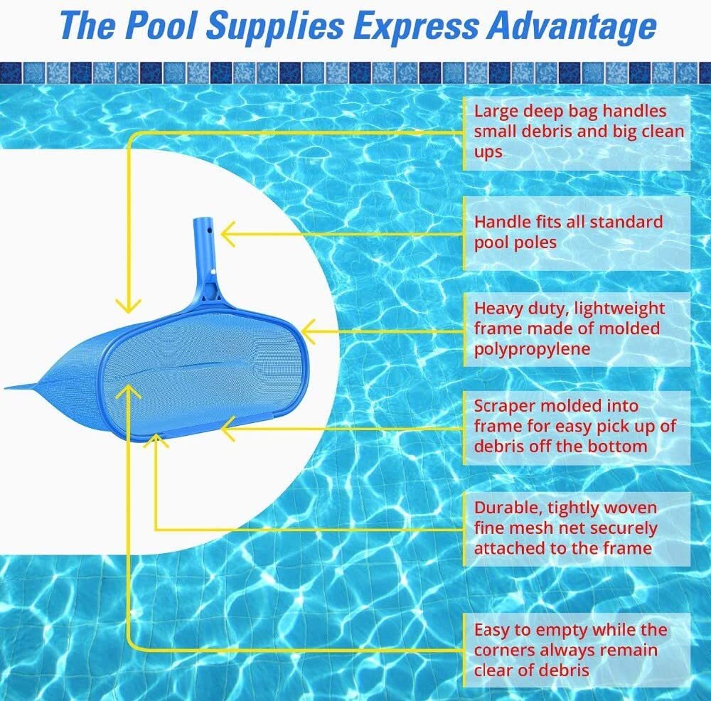 Pool Spa Leaf Skimmer Rake Net w/ Deep Pocket for Removing Leafs & Debris.