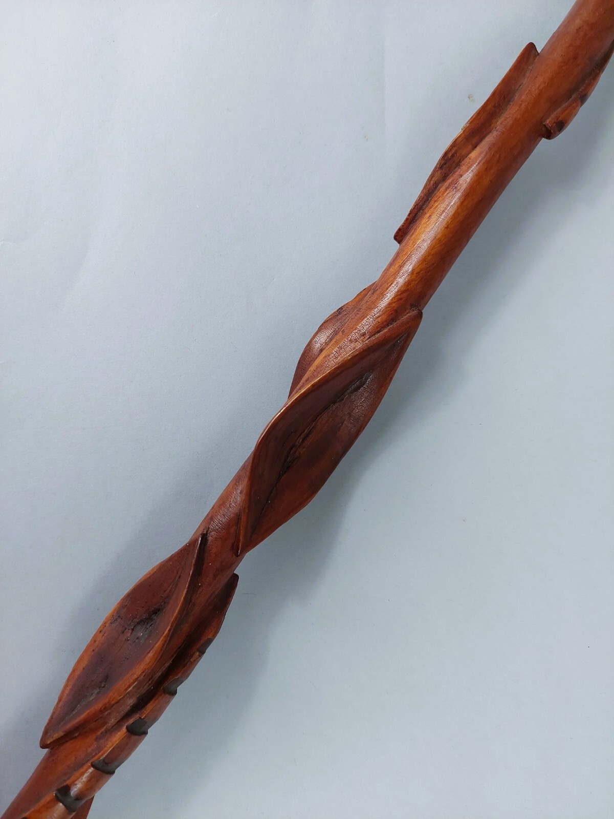 Antique Diamond Willow with Snakes & Brass Tip Walking Stick Cane Native America